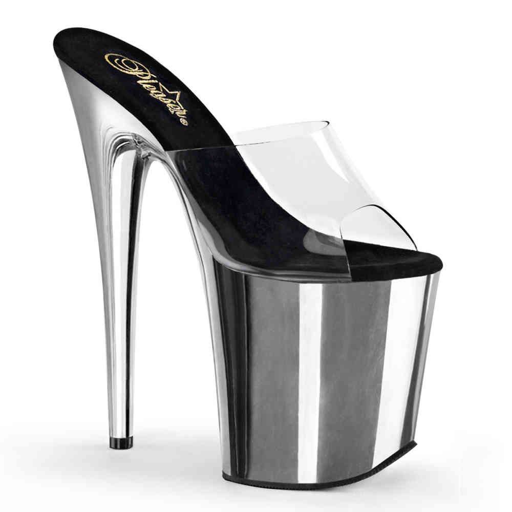 Pleaser - FLAMINGO801 Mules à talons - Chaussures de pole dance - Noir/Couleur chrome Product image